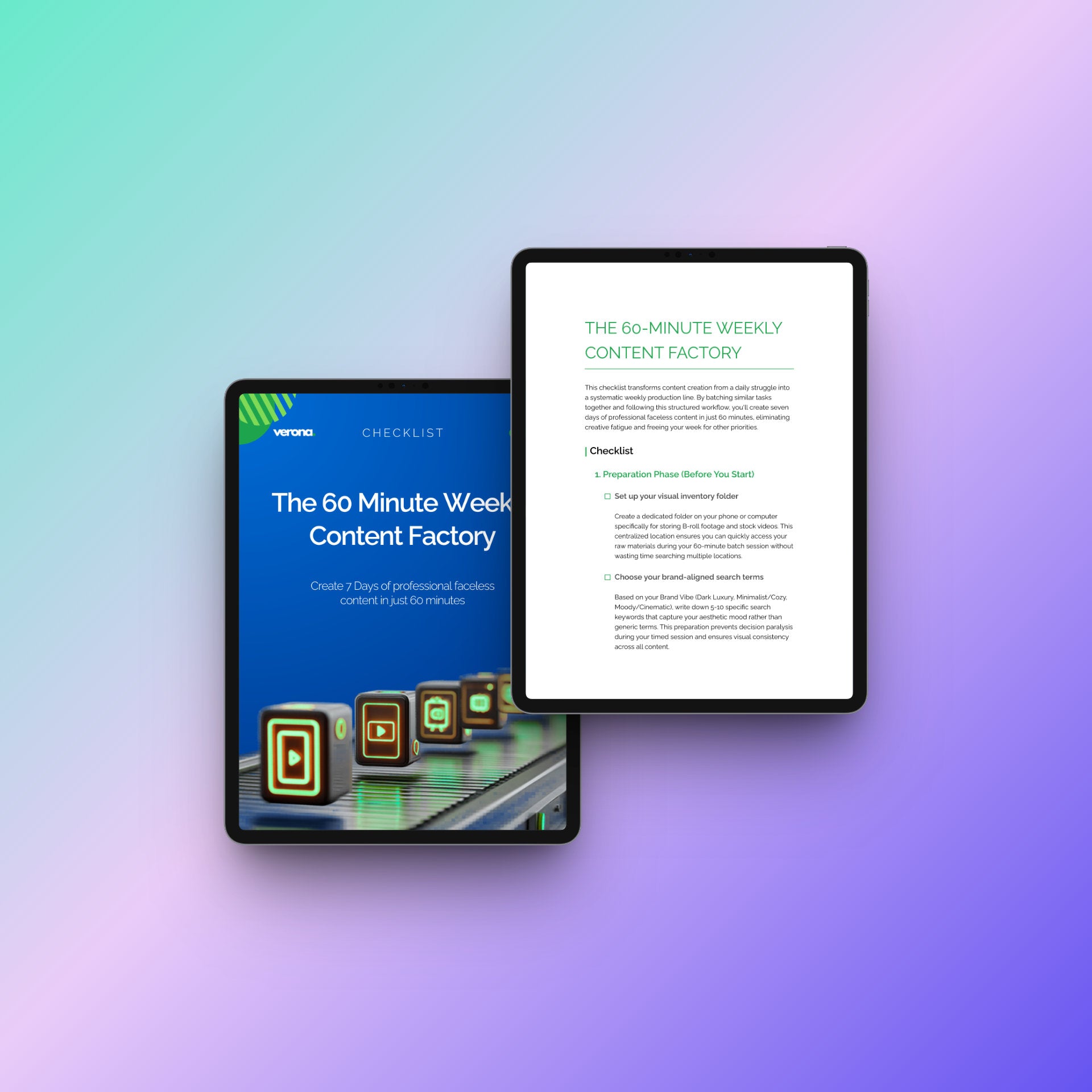 The 60 Minute Weekly Content Factory - Checklist, Product Image: Verona Marketing Hub.