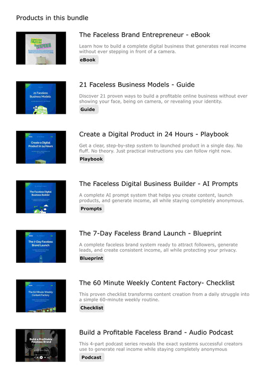 The Faceless Brand Entrepreneur Bundle: Image Thumbnail. Verona Marketing Hub.